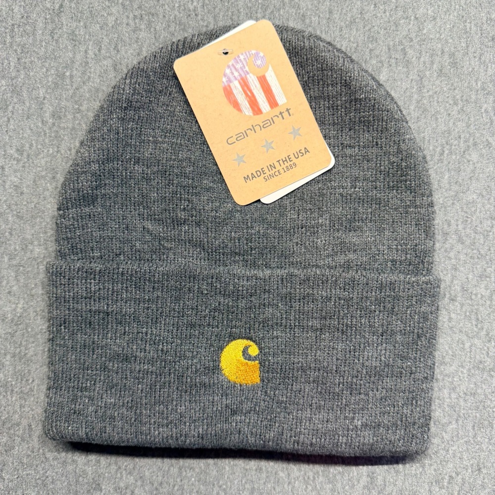 Carhartt Acrylic Watch Hat Heather Gray Cuffed Beanie Made in USA NWT